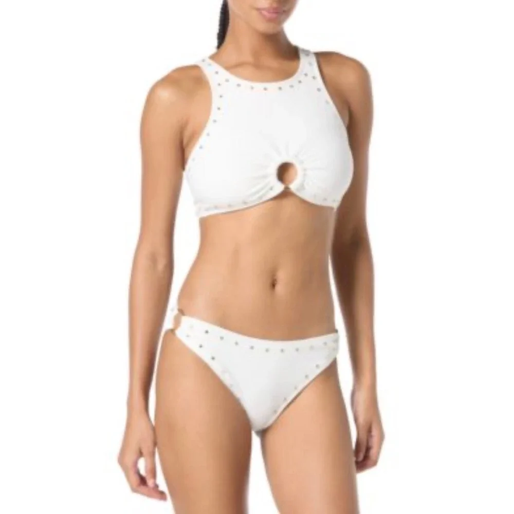 Michael Kors Women's Crepe Front Ring Studded Bikini Two Piece Sz S $186